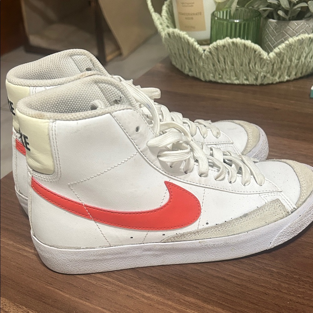 Nike White and Red High-Top Sneakers Blazers